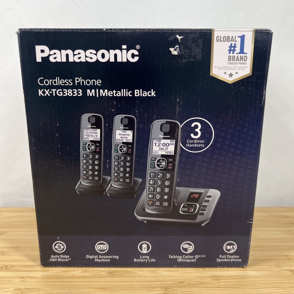 Panasonic KX-TG3833 (M) 3-Handset Black Cordless Phone System w/Answering System